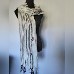 Coldwater Creek Linen Blend Striped Scarf Blue 78 " X 14.5"